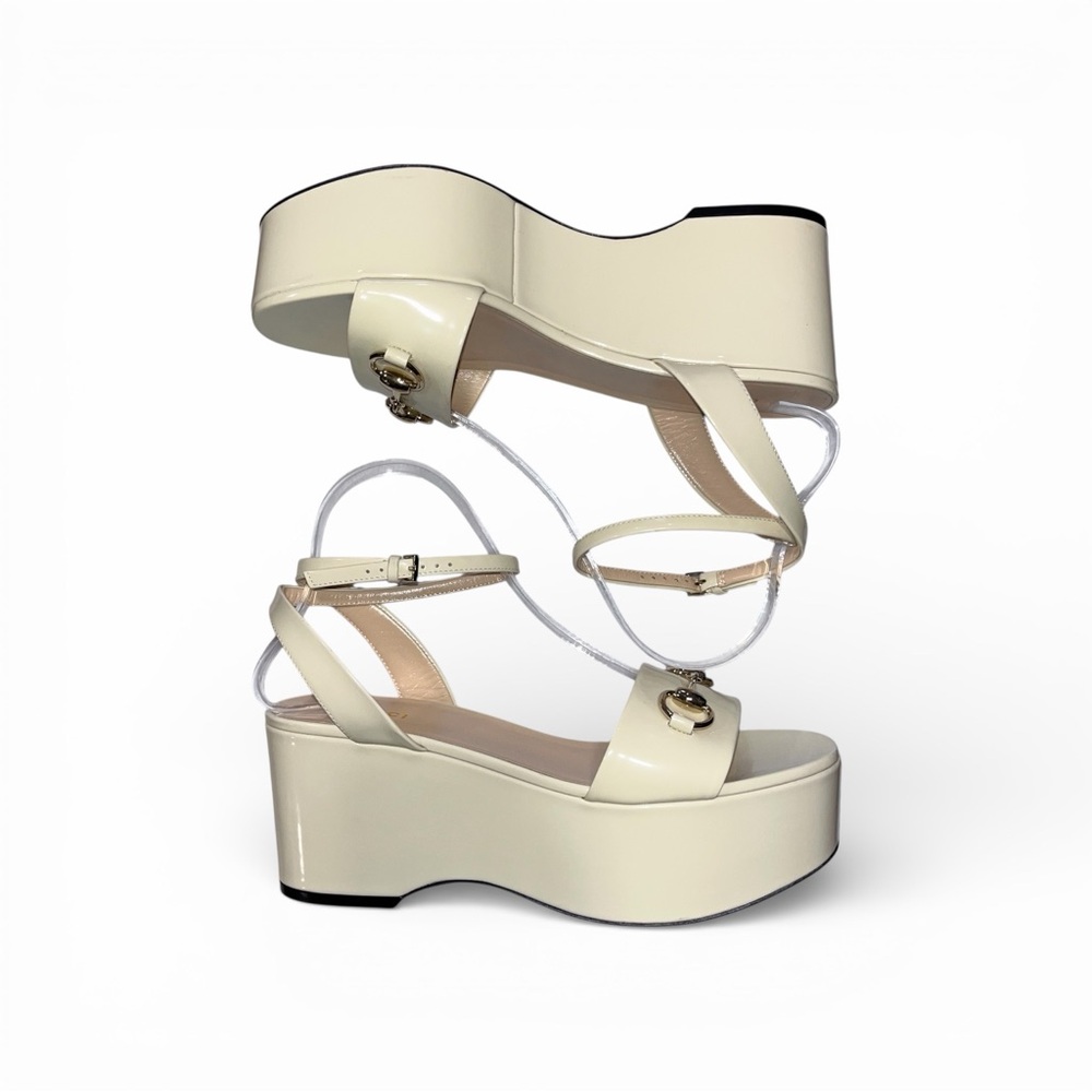 Gucci Lady Horsebit Platform Sandals 75mm Leather Ivory Cream White EU38.5 ⚪️ - Picture 5 of 13
